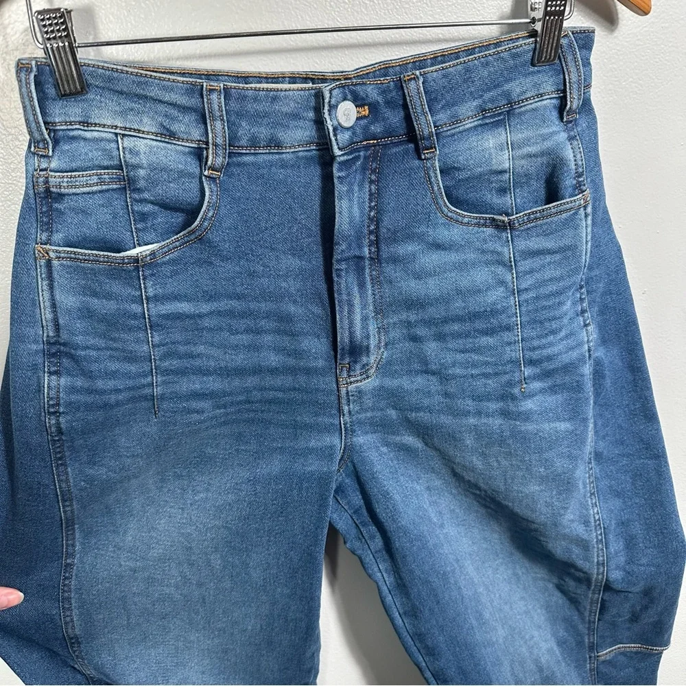 Pilcro Anthropologie Blue Wide Leg Cropped Barrel Denim Jeans Size 28 Tall Chic - Picture 5 of 15